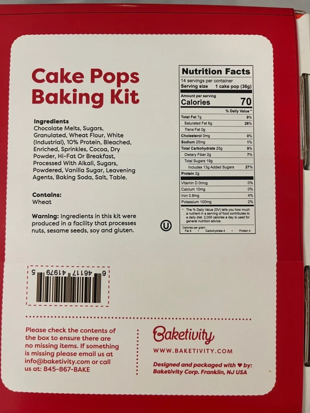 NEW in BOX Baketivity Cake Pops Baking Kit (12-15)